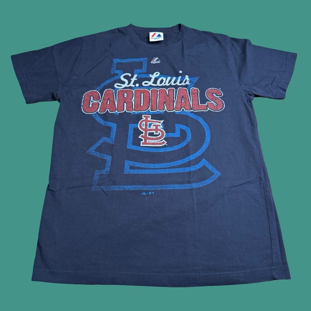Majestic St Louis Cardinals Mens M Graphic T Shirt MLB Baseball Y2K Blue